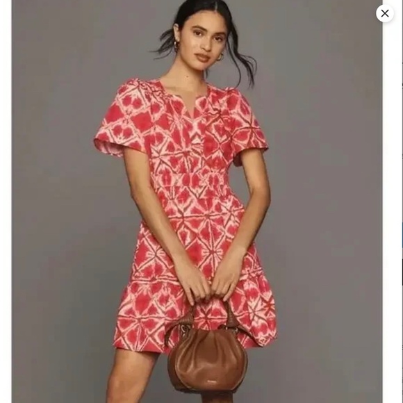 Anthropologie The Somerset Mini Dress in Pink Smocked Poplin Cotton Size Small - Picture 1 of 12